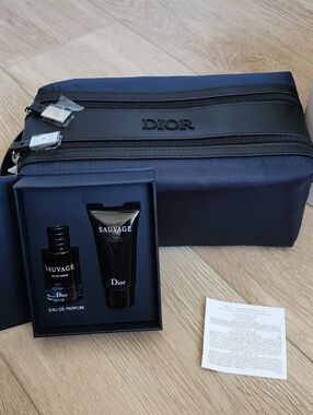 New Dior Men Navy Toiletry Zip Pouch Bag + 2 Pcs Gift Grooming Travel Set